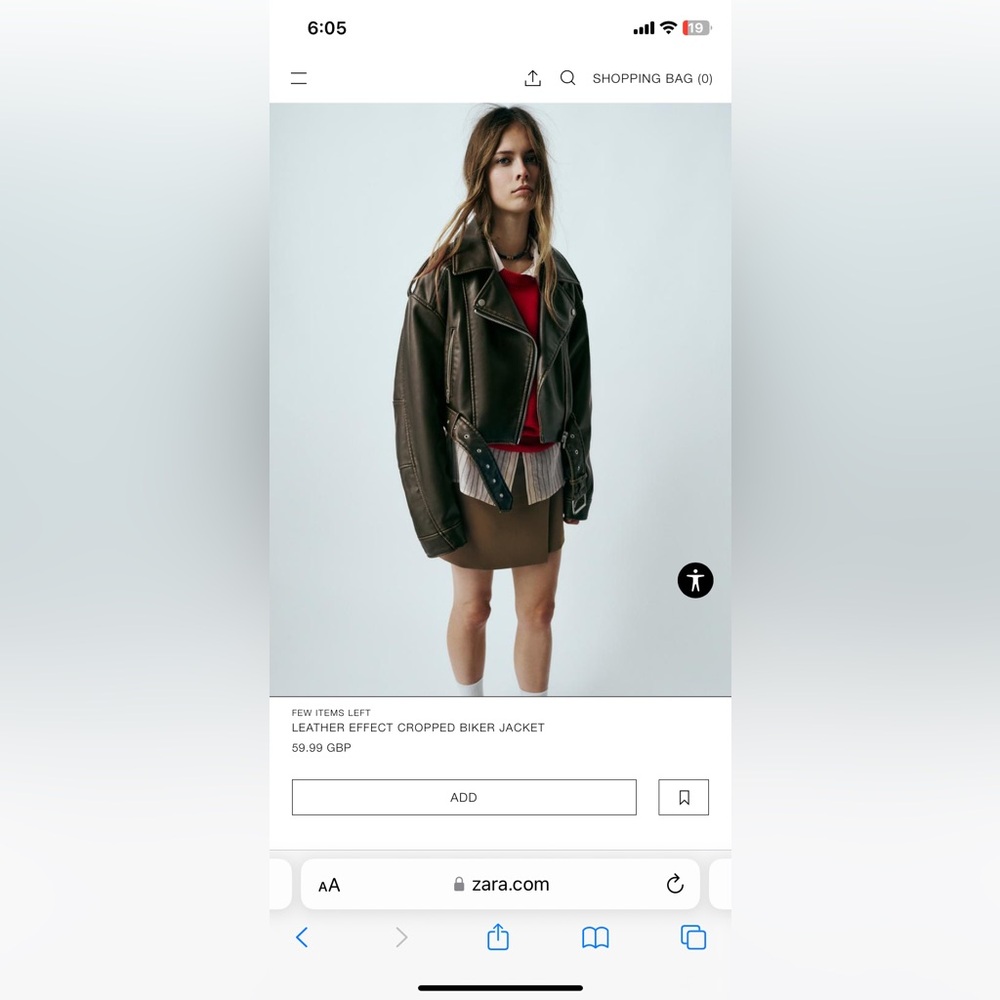 Cropped brown leather biker jacket